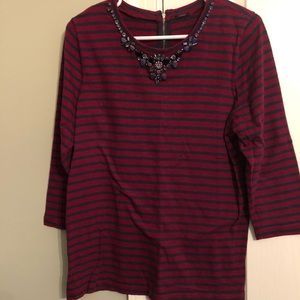 Burgundy and navy striped top